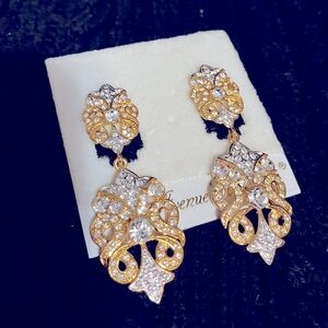 Swarovski and gold plated, dangling, adjustable clip on earrings
